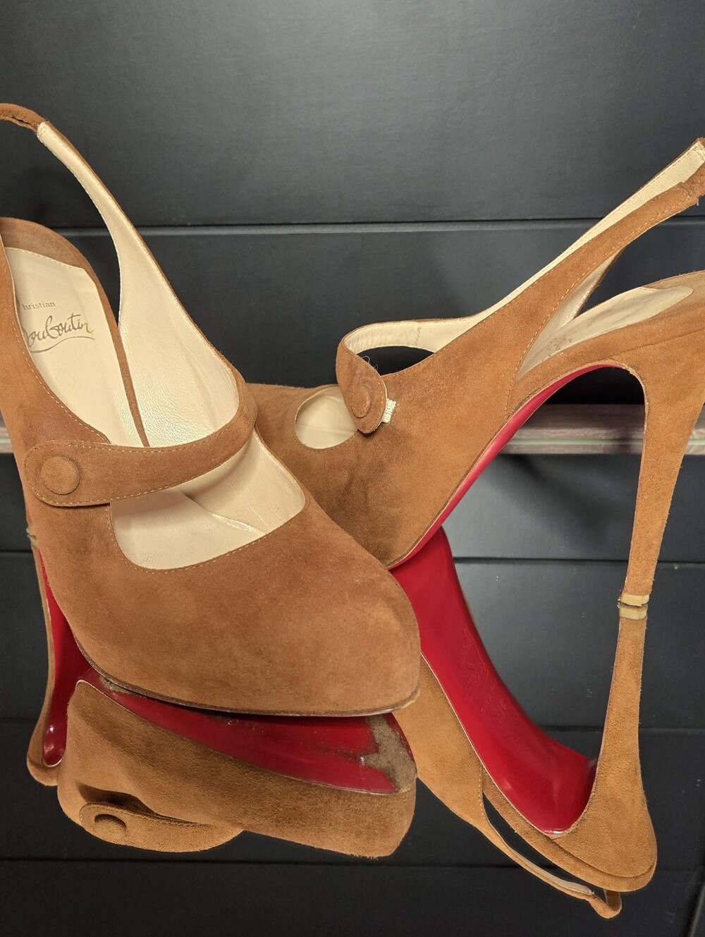 Christian Louboutin Brown Suede Pointed Toe Pumps with Red Soles